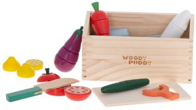 KIK Drevená magnetická zelenina na krájanie – detská sada s doskou, nožom a škrabkou