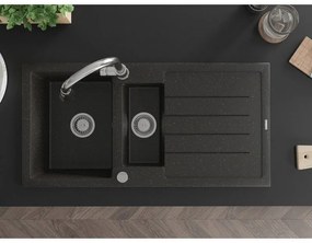 Mexen Andres, 1,5-komorový granitový drez 1000x500x200 mm a drezová batéria Elia, čierna-zlatá metalíza, 6515-75-670101-00