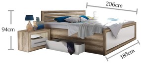 Sconto Posteľ s nočnými stolíkmi DREANO dub canyon/biela, 180x200 cm