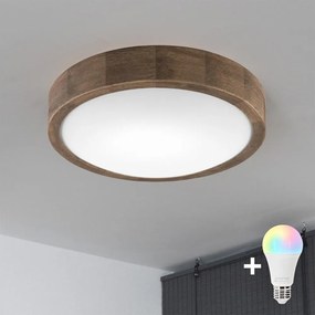 Brilagi – LED RGBW stmievateľné stropné svietidlo CARVALHO SLIM 1×E27/15W/230V Wi‑Fi v dekore dub, priemer 27 cm