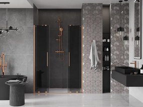 Mexen Velar Duo, posuvné sprchové dvere do otvoru 150 cm, 8mm šedé sklo, medená matná, 871-150-000-42-65