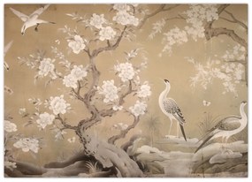 Sklenený obraz - Kreslená japonská krajina (70x50 cm)