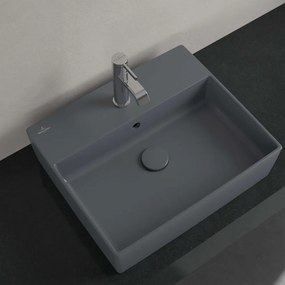 VILLEROY &amp; BOCH Memento 2.0 obdĺžnikové umývadlo na dosku s otvorom, s prepadom, 500 x 420 mm, Graphite, s povrchom CeramicPlus, 4A0750i4