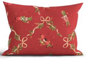 Vianočná bavlnená obliečka na vankúš Renforcé 40 × 60 cm - Luskáčik červené