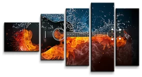 Sablio Obraz - 5-dílný Ohnivá gitara - 100x60 cm