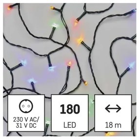 EMOS LED vonkajšia vianočná reťaz CLASSIC LIGHTS, 180xLED, viacfarebné svetlo, 18m, časovač, zelený