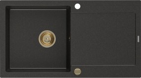 Mexen Leo, drez granitový 900x500x190 mm, 1-komorový, čierna-zlatá metalíza so zlatým sifónom, 6501901010-75-G
