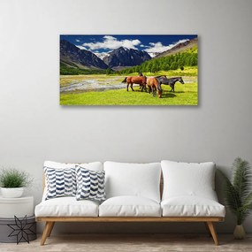 Obraz Canvas Hory stromy kone zvieratá 125x50 cm