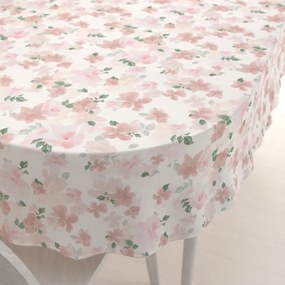 Biante Zamatový oválny obrus Tamara TMR-036 Ružovo-béžové akvarelové kvety na bielom 50x100 cm