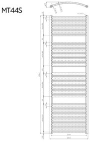 Mereo, Vykurovací rebrík 600x970 mm, oblý, biely, stredové pripojenie, MER-MT41S