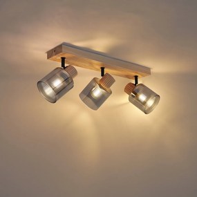 Moderné bodové svietidlo drevené s dymovým sklom 3-svetlá otočné a naklápacie - Gracy