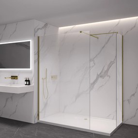 Cerano Onyx, sprchová zástena Walk-in, hranatá vzpera - zlatá kartáčovaná, ryhované sklo - 100x100 cm, CER-CER-8050BD3759