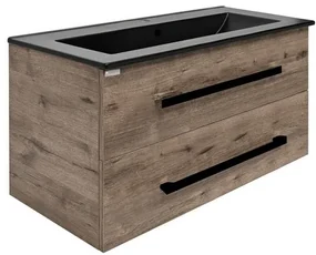 Kúpeľňová skrinka s čiernou úchytkou a umývadlom SAT Cube Way 100x53x46 cm dub Wellington mat CUBE46C1002DWMODC