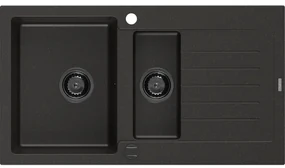 Mexen Matias - drez granitový 900x505x200 mm, 1,5-komorový, čierna-zlatá metalíza s čiernym sifónom, 6502901505-75-B
