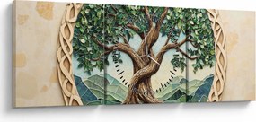 Obraz – Prepletený strom života (s hodinami) (90x30 cm)