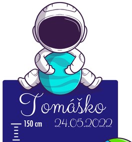 PIPPER. Textilná nálepka na stenu "Detský meter s menom - Astronauti"