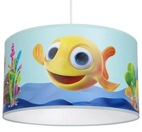 Detské závesné svietidlo Fish, 1x plastové tienidlo so vzorom, bl