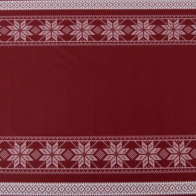 Tmavočervený zimný obrus s domčekmi a vločkami - 140*220 cm