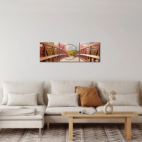 Obraz - drevený most (s hodinami) (90x30 cm)