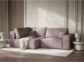 Fialová menčestrová rozkladacia/s úložným priestorom rohová pohovka (ľavý roh/do L) Tonga – Maison de Rêve