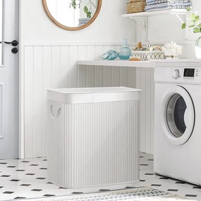 SongmicsHome Bambusový kôš na bielizeň GITA, 150 l, biela