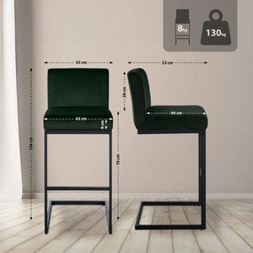 Barová stolička Hopewell B - zamat, čierny rám - zelená