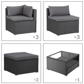 InternetovaZahrada - Záhradný ratanový set XXL - čierny/antracit podušky