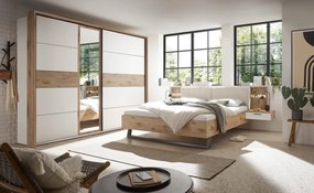 Posteľ s nočnými stolíkmi Daria 180x200 cm, dub/biela, s osvetlením