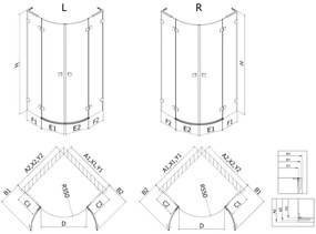 Mexen Lunar, L pravý polkruhový sprchový kút 100 x 80 cm, 8mm číre sklo, zlatý matný profil, 833L-100P-080L-55-00