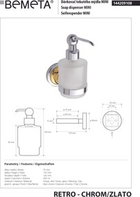 Bemeta Design RETRO gold-chrom: Dávkovač mydla, 200 ml - 144209108