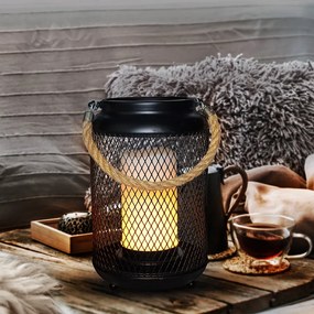 SOLIGHT Kovový lampáš s LED sviečkou, teplá biela, 3xAA, čierna, 20cm