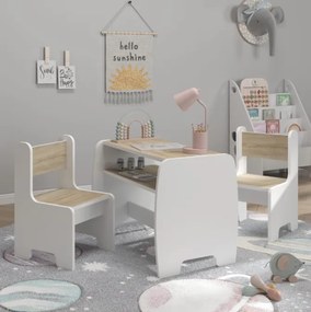 Detský set stolík a 2 stoličky s úložnou policou - sonoma + biela