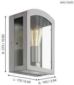 Eglo 97477 - Vonkajšie nástenné svietidlo PARETTA 1xE27/60W/230V matný chróm