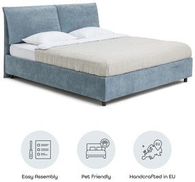 Modrá čalúnená dvojlôžková posteľ s úložným priestorom s roštom 180x200 cm Myra Pillow – Bonami Selection