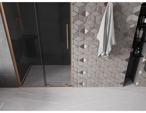 Mexen Velar L, posuvné sprchové dvere do otvoru 90 cm, 8mm šedé sklo, medená matná, 871-090-003-41-65