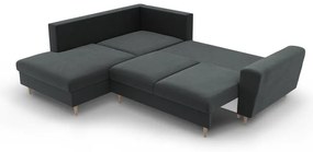 Tmavosivá zamatová rozkladacia/s úložným priestorom rohová pohovka (ľavý roh/do L) Kyoto – Cosmopolitan Design