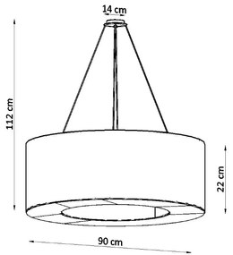 Závesné svietidlo Saturno, 1x čierne textilné tienidlo, (biely plast), (fi 90 cm)