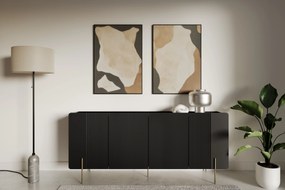 Komoda Malmi 200 cm - čierny mat / zlatá