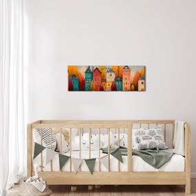 Obraz - Jesenná dedina (s hodinami) (90x30 cm)