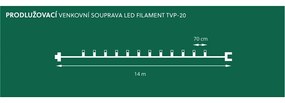 Svetelná reťaz Šiška, 20 LED žiaroviek Filament, číry kábel, predĺženie