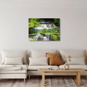Sklenený obraz - Vodopády Huay Mae Khamin, Kanchanaburi, Thajsko (70x50 cm)