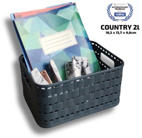 Plastový košík COUNTRY, rovný, antracit (2l - 18x14x10)