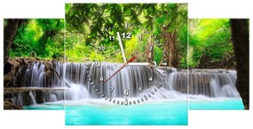 Gario Obraz s hodinami Nádherný vodopád v Thajsku - 3 dielny Rozmery: 90 x 30 cm