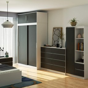 Šatní skříň s posuvnými dveřmi a nástavcem MONO CLP 150 cm bílá/grafitově šedá