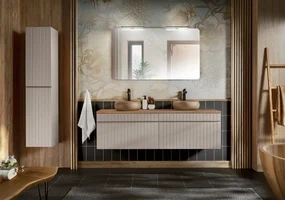Koupelnová sestava Iconic s deskou, umyvadly, zrcadlem a skříňkami 160 cm kašmírová/dub coast evoke