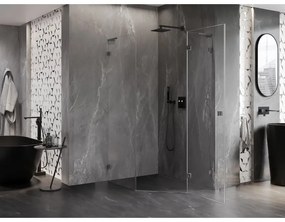 Mexen Lunar, L päťuholníkový sprchový kút s pravým sklonom 80 x 100 cm, 8mm číre sklo, grafitový profil, 831L-080P-100L-95-00-P