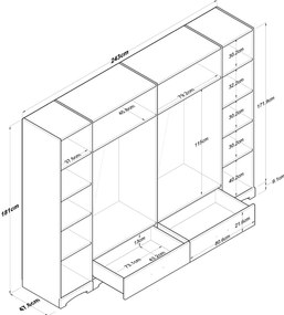 Šatní skříň Juraj 243 cm bílá/ořech