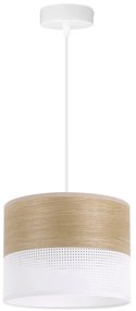 Závesné svietidlo Wood, 1x dýha zlatý dub/biele PVC tienidlo, (fi 20cm)