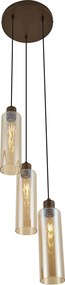 Hotelová elegantná závesná lampa tmavý bronz s jantárovým sklom 3-svetlá - Stavelot