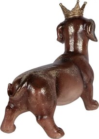 Hnedá dekorácia jazvečík s korunkou Dachshund - 35*14*28 cm
